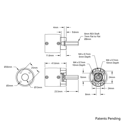 5103 Series Planetary Gearbox (13.7:1 Ratio, 24mm Length 8mm REX™ Shaft)