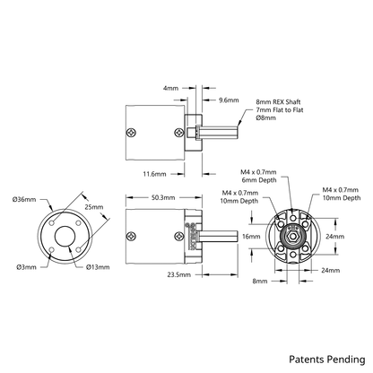 5103 Series Planetary Gearbox (50.9:1 Ratio, 24mm Length 8mm REX™ Shaft)