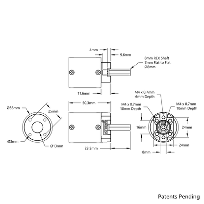 5103 Series Planetary Gearbox (71.2:1 Ratio, 24mm Length 8mm REX™ Shaft)