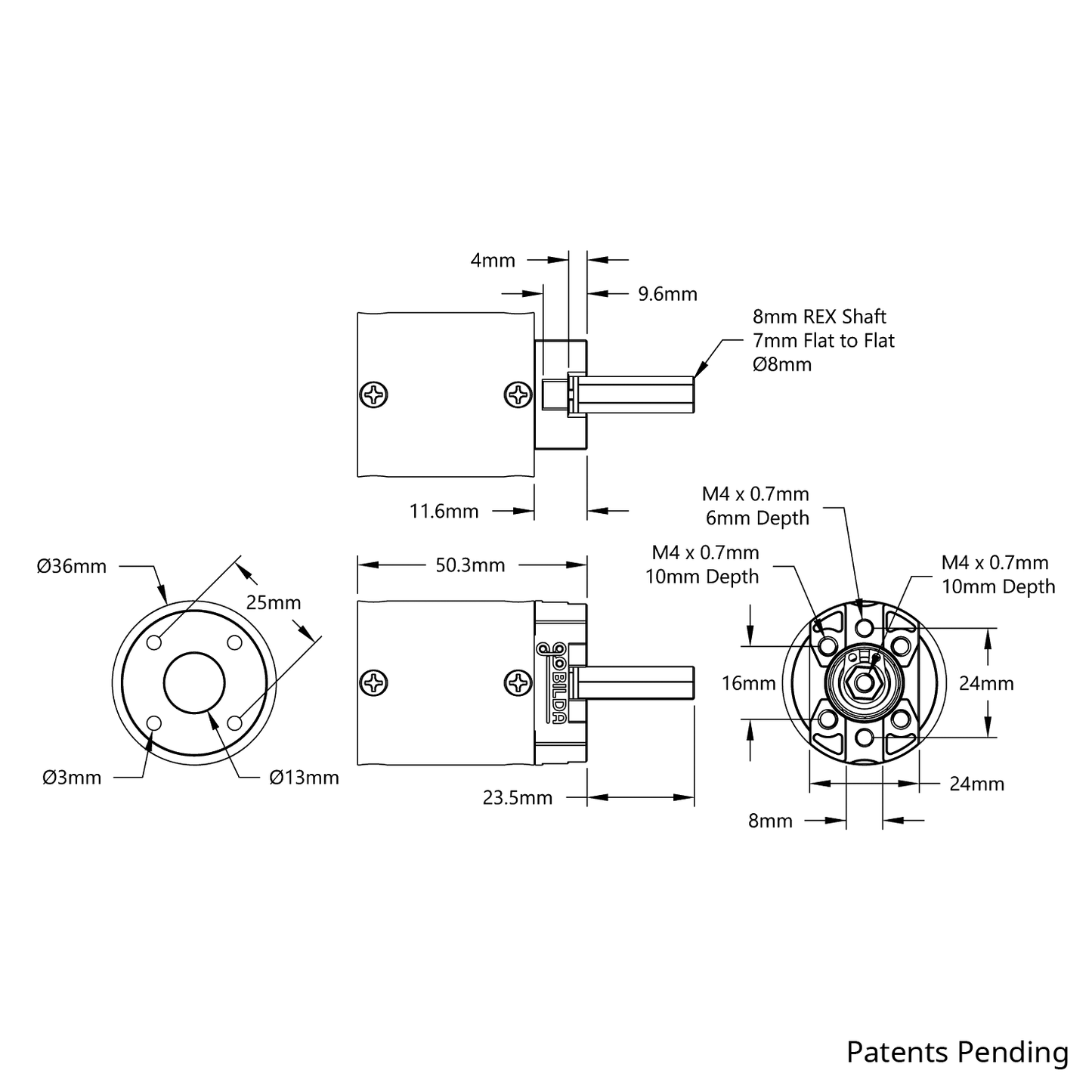 5103 Series Planetary Gearbox (99.5:1 Ratio, 24mm Length 8mm REX™ Shaft)