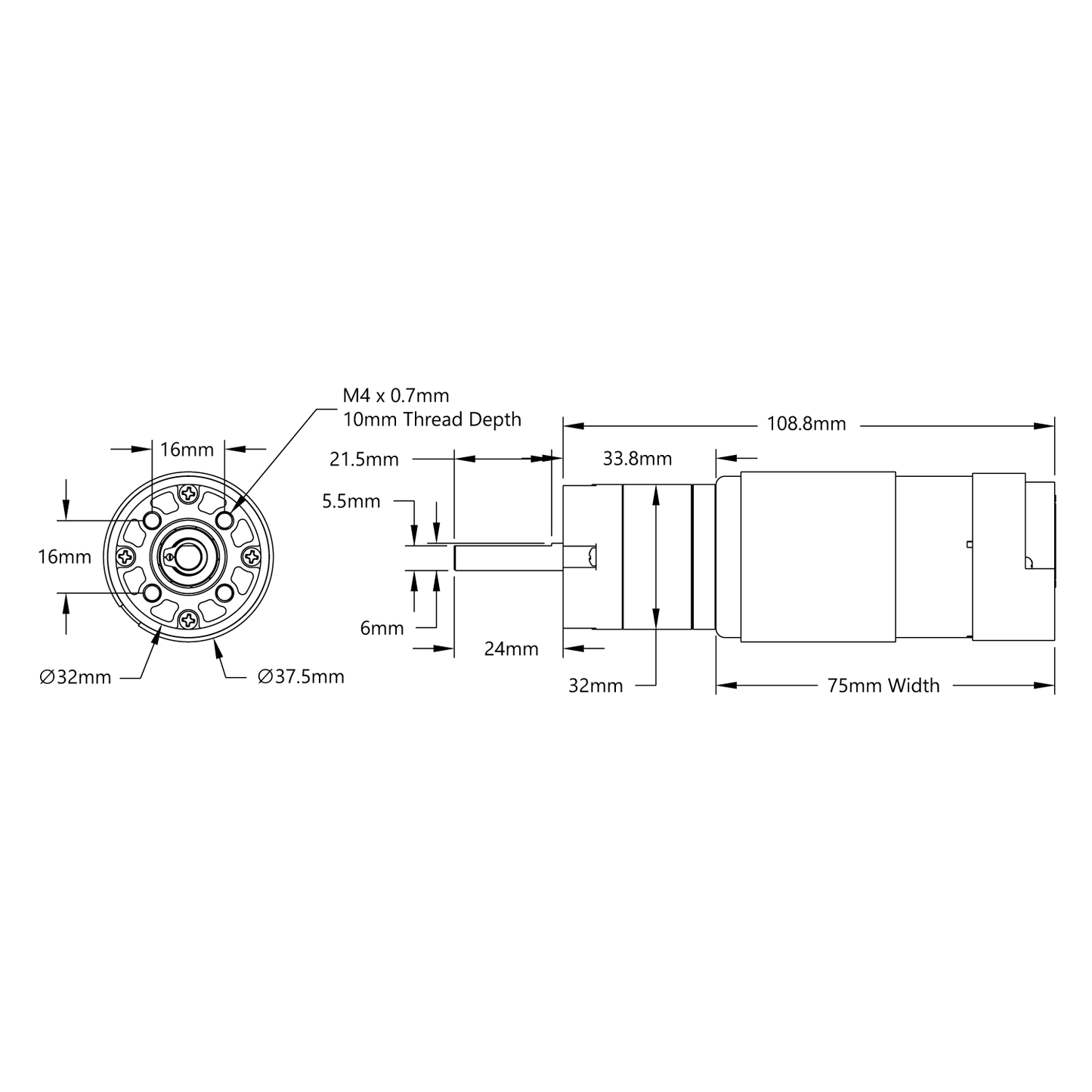 5202 Series Yellow Jacket Motor (1:1 Ratio, 24mm Length 6mm D-Shaft, 6000 RPM, 3.3 - 5V Encoder)