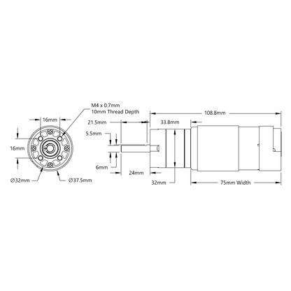 5202 Series Yellow Jacket Motor (1:1 Ratio, 24mm Length 6mm D-Shaft, 6000 RPM, 3.3 - 5V Encoder)