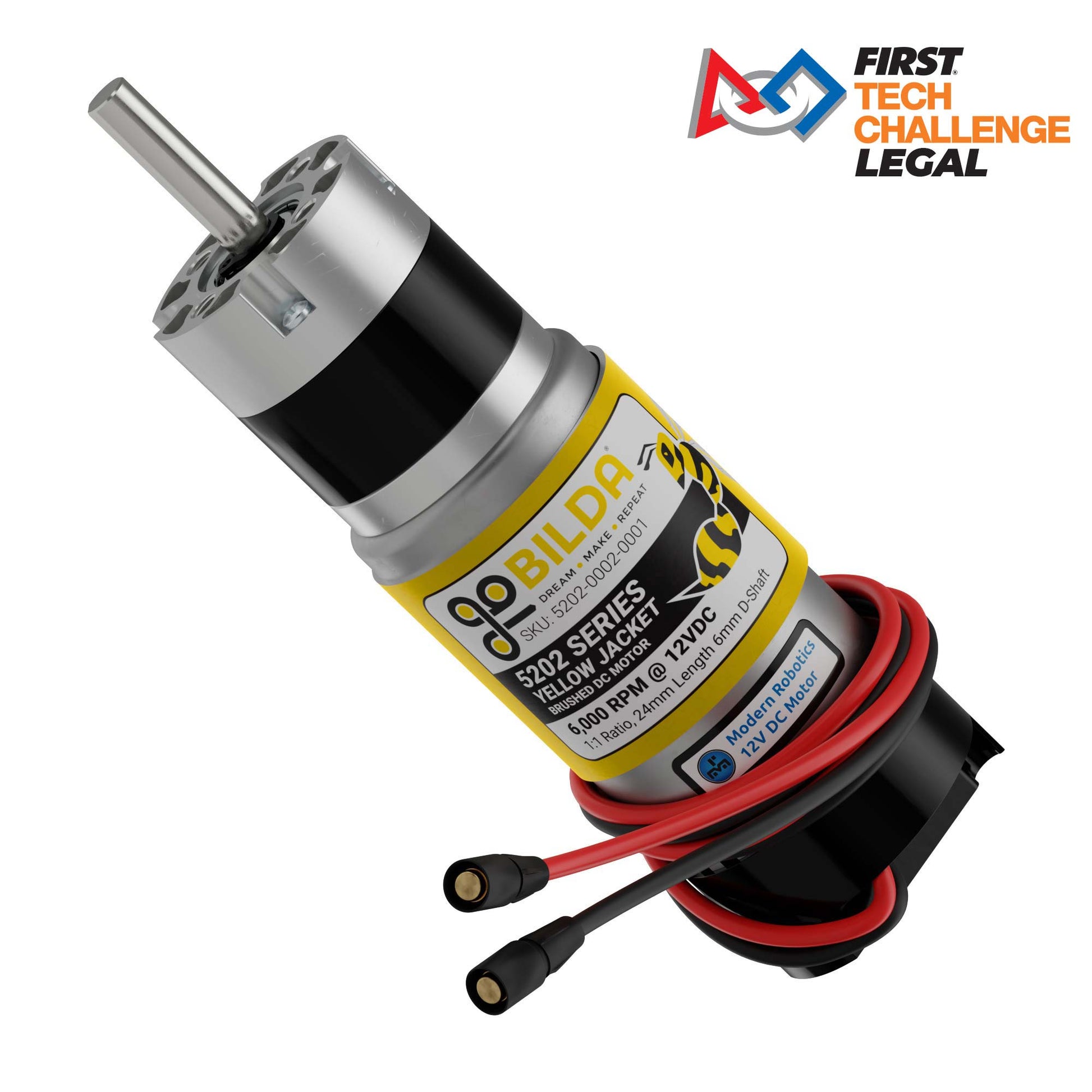 5202 Series Yellow Jacket Motor (1:1 Ratio, 24mm Length 6mm D-Shaft, 6000 RPM, 3.3 - 5V Encoder)