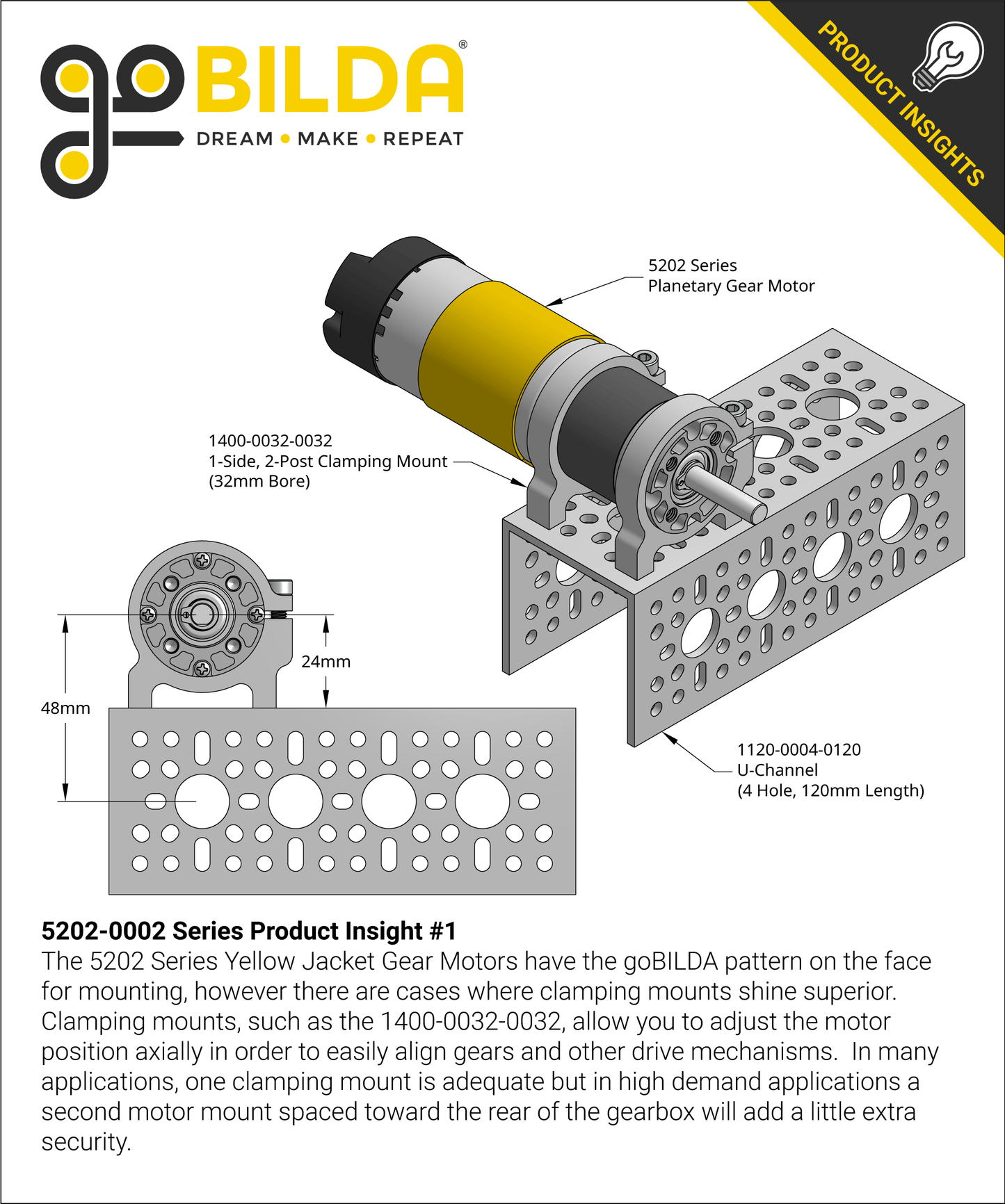 5202 Series Yellow Jacket Motor (1:1 Ratio, 24mm Length 6mm D-Shaft, 6000 RPM, 3.3 - 5V Encoder)