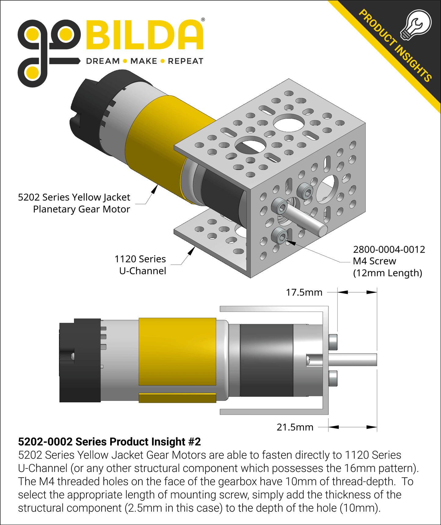 5202 Series Yellow Jacket Motor (1:1 Ratio, 24mm Length 6mm D-Shaft, 6000 RPM, 3.3 - 5V Encoder)