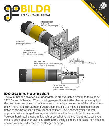 5202 Series Yellow Jacket Motor (1:1 Ratio, 24mm Length 6mm D-Shaft, 6000 RPM, 3.3 - 5V Encoder)