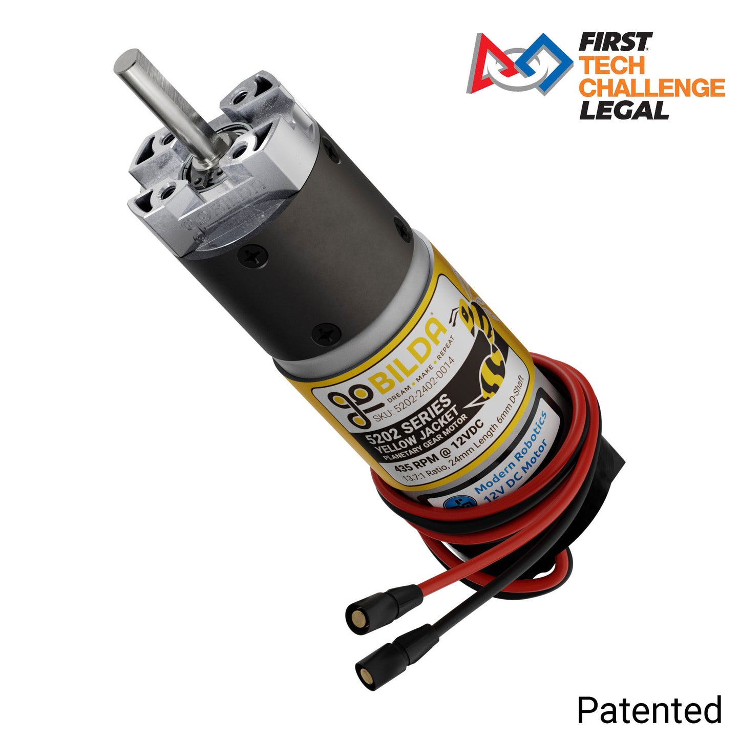 5202 Series Yellow Jacket Planetary Gear Motor (13.7:1 Ratio, 24mm Length 6mm D-Shaft, 435 RPM, ⌀36mm Gearbox, 3.3 - 5V Encoder)