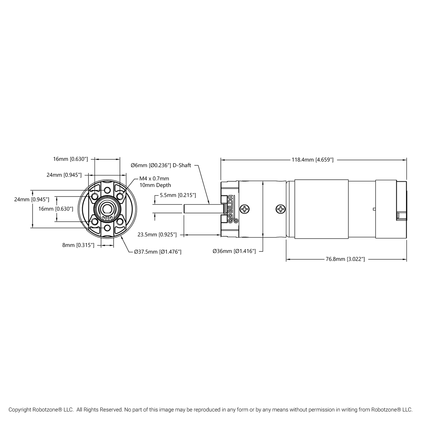 5202 Series Yellow Jacket Planetary Gear Motor (19.2:1 Ratio, 24mm Length 6mm D-Shaft, 312 RPM, ⌀36mm Gearbox, 3.3 - 5V Encoder)