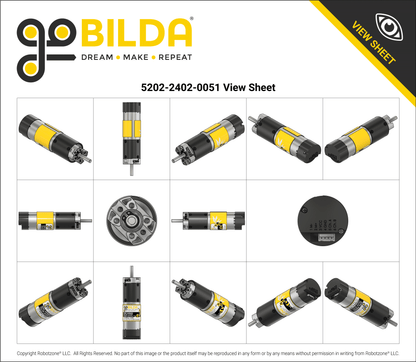 5202 Series Yellow Jacket Planetary Gear Motor (50.9:1 Ratio, 24mm Length 6mm D-Shaft, 117 RPM, ⌀36mm Gearbox, 3.3 - 5V Encoder)