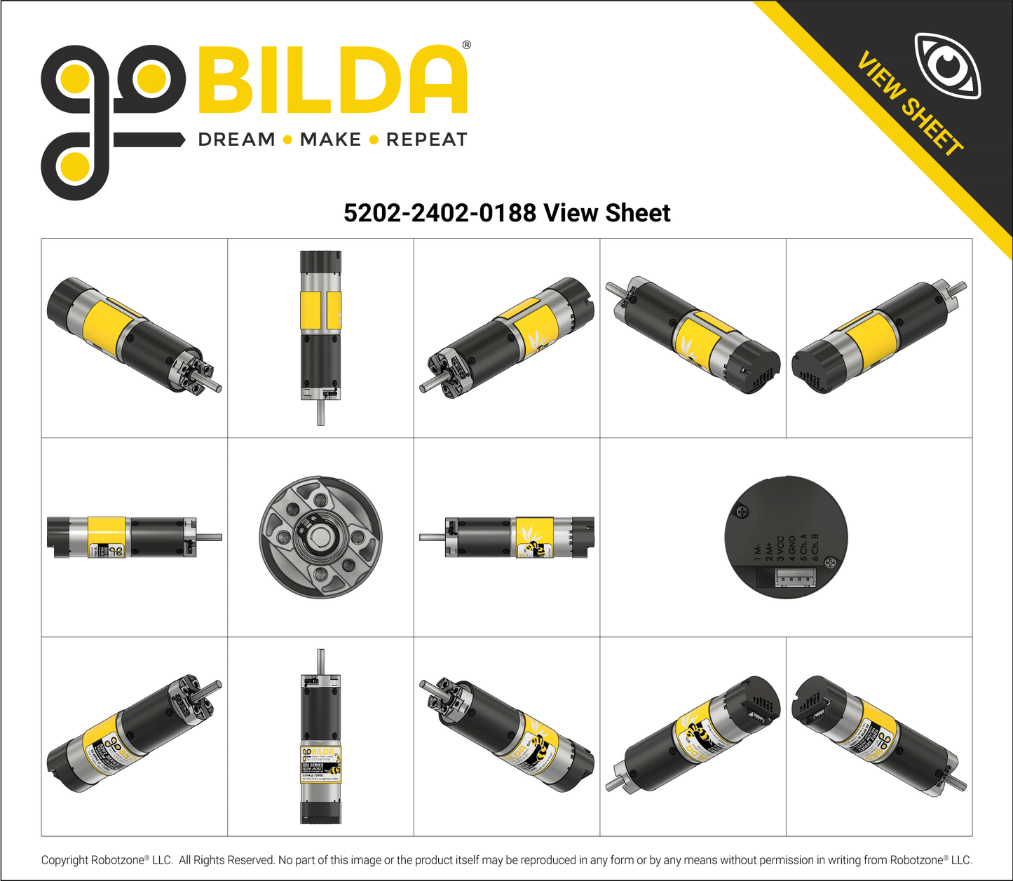 5202 Series Yellow Jacket Planetary Gear Motor (188:1 Ratio, 24mm Length 6mm D-Shaft, 30 RPM, ⌀36mm Gearbox, 3.3 - 5V Encoder)