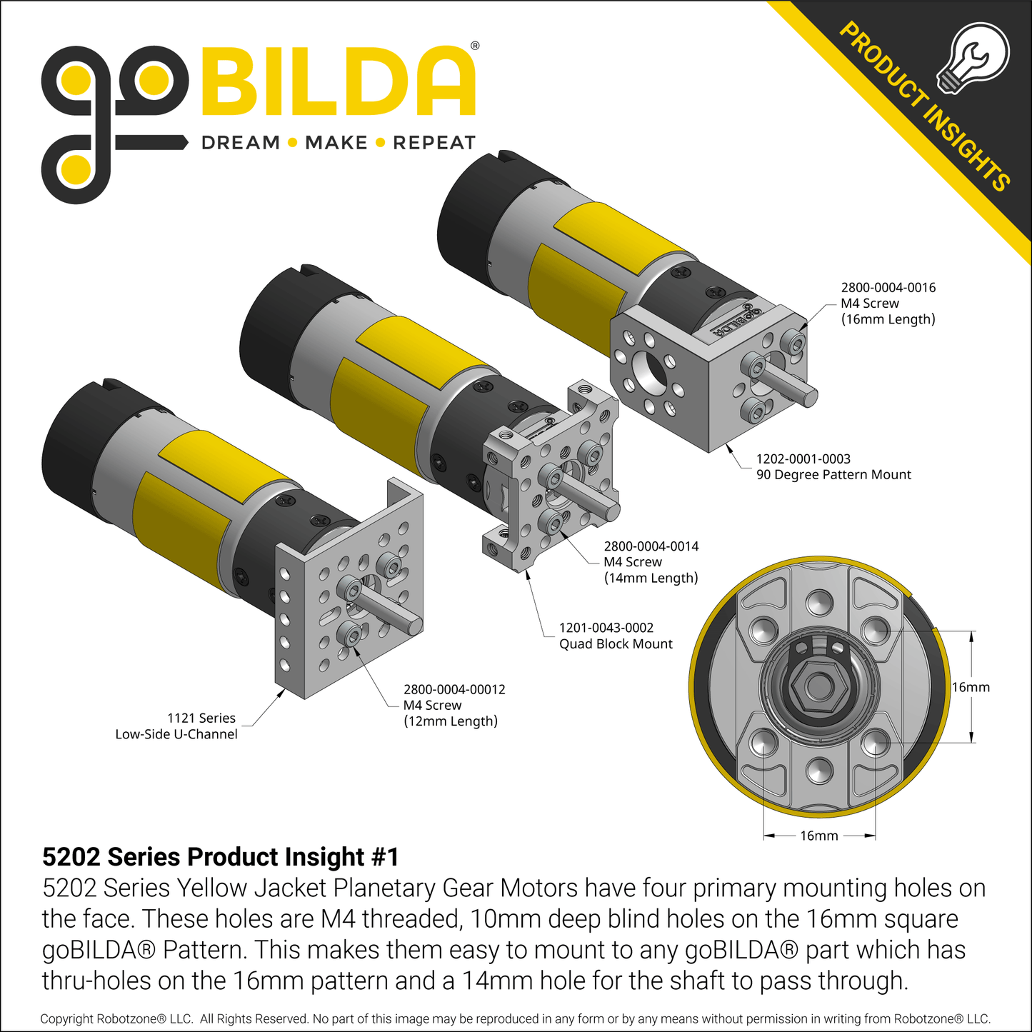 5202 Series Yellow Jacket Planetary Gear Motor (50.9:1 Ratio, 24mm Length 6mm D-Shaft, 117 RPM, ⌀36mm Gearbox, 3.3 - 5V Encoder)