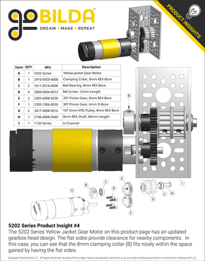 5202 Series Yellow Jacket Planetary Gear Motor (26.9:1 Ratio, 24mm Length 6mm D-Shaft, 223 RPM, ⌀36mm Gearbox, 3.3 - 5V Encoder)