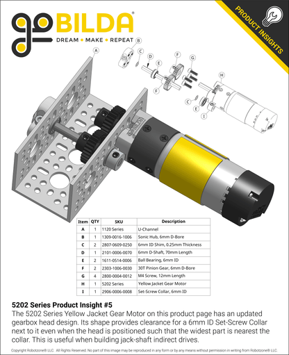 5202 Series Yellow Jacket Planetary Gear Motor (13.7:1 Ratio, 24mm Length 6mm D-Shaft, 435 RPM, ⌀36mm Gearbox, 3.3 - 5V Encoder)