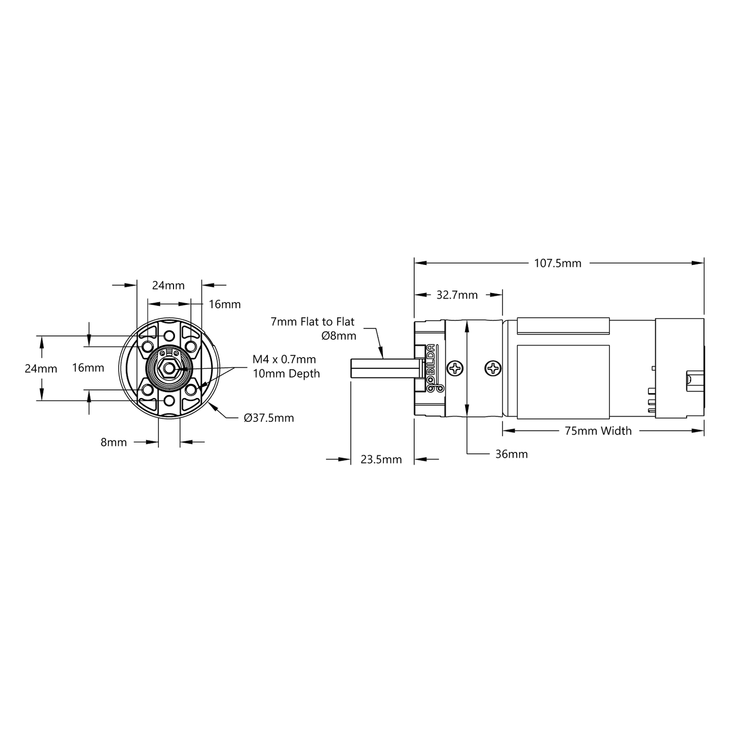 5203 Series Yellow Jacket Motor (1:1 Ratio, 24mm Length 8mm REX™ Shaft, 6000 RPM, 3.3 - 5V Encoder)