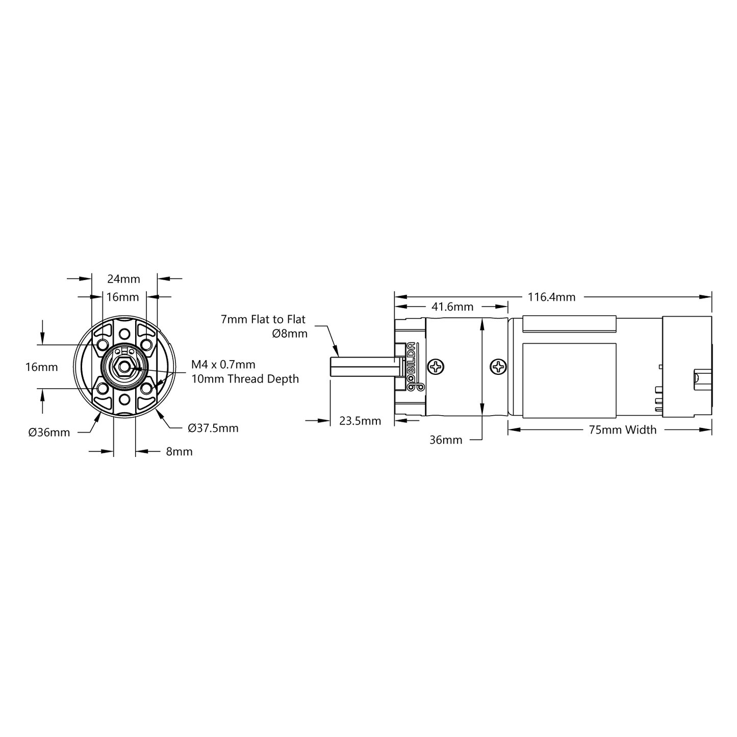 5203 Series Yellow Jacket Planetary Gear Motor (13.7:1 Ratio, 24mm Length 8mm REX™ Shaft, 435 RPM, 3.3 - 5V Encoder)