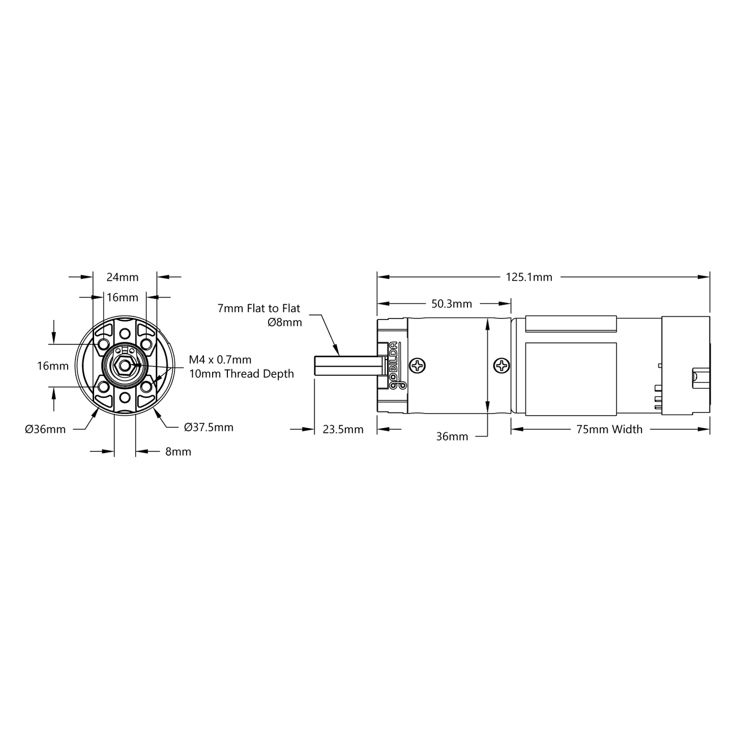 5203 Series Yellow Jacket Planetary Gear Motor (50.9:1 Ratio, 24mm Length 8mm REX™ Shaft, 117 RPM, 3.3 - 5V Encoder)