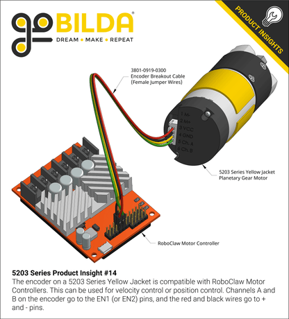 5203 Series Yellow Jacket Planetary Gear Motor (19.2:1 Ratio, 24mm Length 8mm REX™ Shaft, 312 RPM, 3.3 - 5V Encoder)