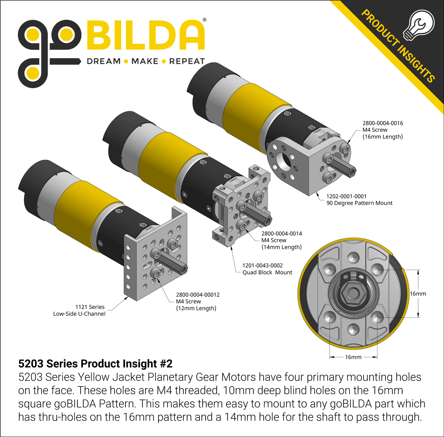 5203 Series Yellow Jacket Planetary Gear Motor (13.7:1 Ratio, 24mm Length 8mm REX™ Shaft, 435 RPM, 3.3 - 5V Encoder)