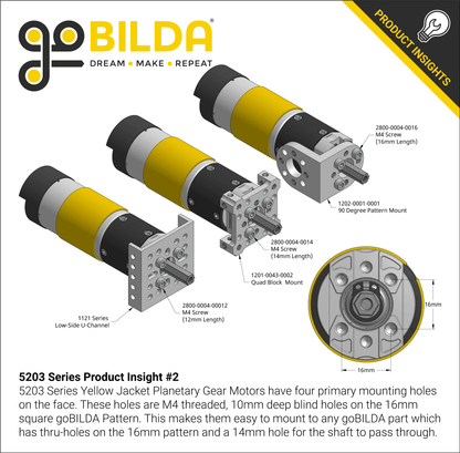 5203 Series Yellow Jacket Planetary Gear Motor (13.7:1 Ratio, 24mm Length 8mm REX™ Shaft, 435 RPM, 3.3 - 5V Encoder)