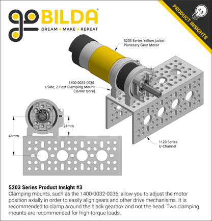 5203 Series Yellow Jacket Planetary Gear Motor (139:1 Ratio, 24mm Length 8mm REX™ Shaft, 43 RPM, 3.3 - 5V Encoder)