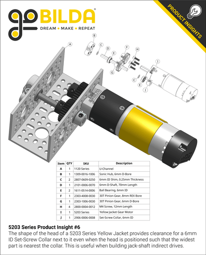 5203 Series Yellow Jacket Planetary Gear Motor (50.9:1 Ratio, 24mm Length 8mm REX™ Shaft, 117 RPM, 3.3 - 5V Encoder)