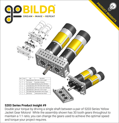 5203 Series Yellow Jacket Planetary Gear Motor (26.9:1 Ratio, 24mm Length 8mm REX™ Shaft, 223 RPM, 3.3 - 5V Encoder)