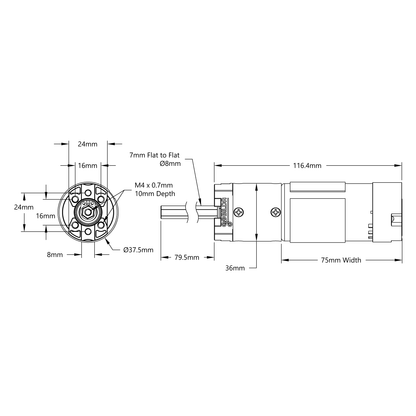 5204 Series Yellow Jacket Planetary Gear Motor (19.2:1 Ratio, 80mm Length 8mm REX™ Shaft, 312 RPM, 3.3 - 5V Encoder)