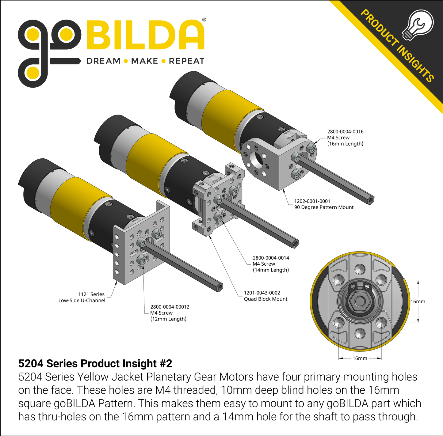 5204 Series Yellow Jacket Planetary Gear Motor (99.5:1 Ratio, 80mm Length 8mm REX™ Shaft, 60 RPM, 3.3 - 5V Encoder)