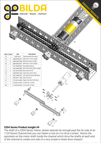 5204 Series Yellow Jacket Planetary Gear Motor (19.2:1 Ratio, 80mm Length 8mm REX™ Shaft, 312 RPM, 3.3 - 5V Encoder)