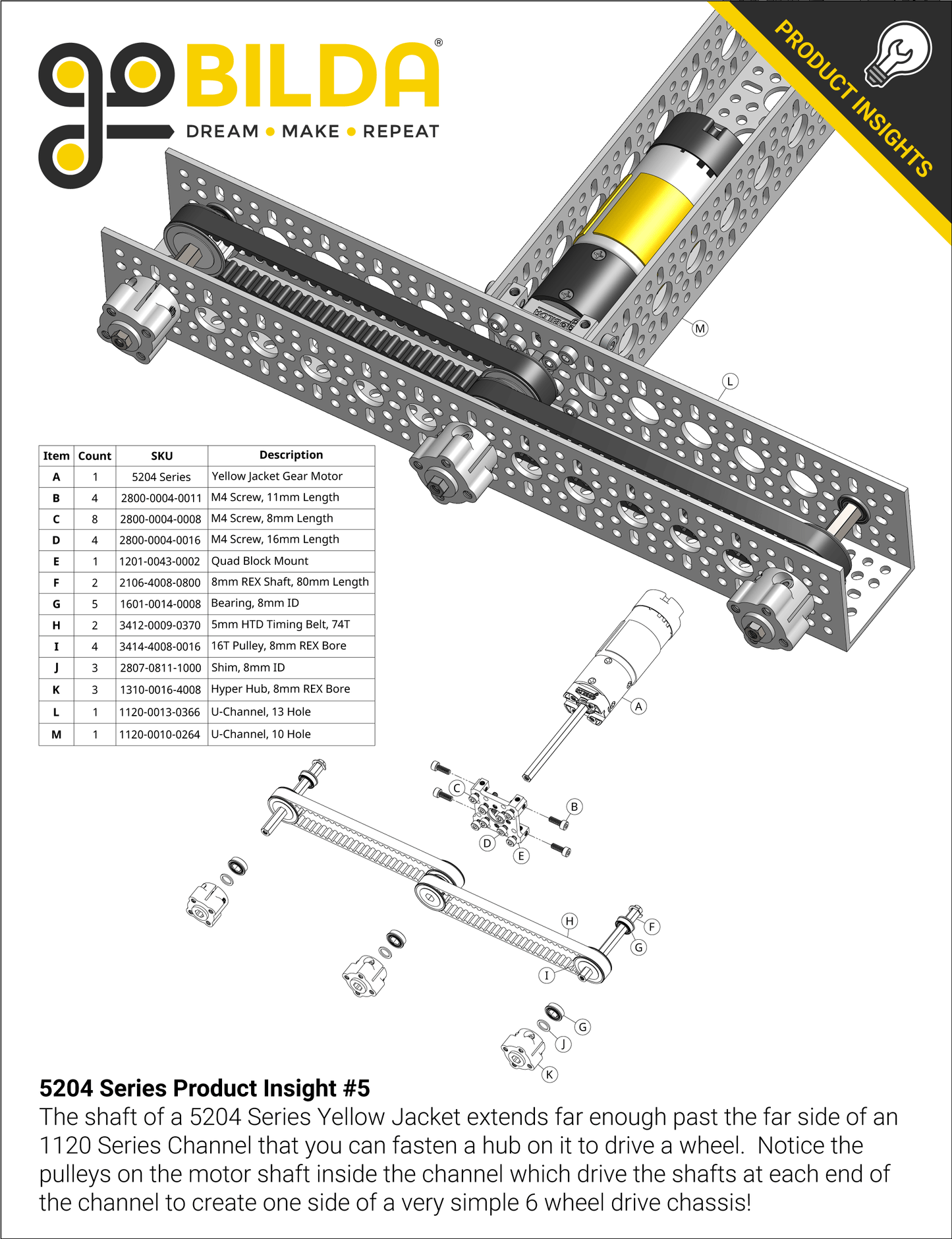 5204 Series Yellow Jacket Planetary Gear Motor (19.2:1 Ratio, 80mm Length 8mm REX™ Shaft, 312 RPM, 3.3 - 5V Encoder)