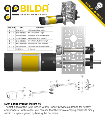 5204 Series Yellow Jacket Planetary Gear Motor (13.7:1 Ratio, 80mm Length 8mm REX™ Shaft, 435 RPM, 3.3 - 5V Encoder)