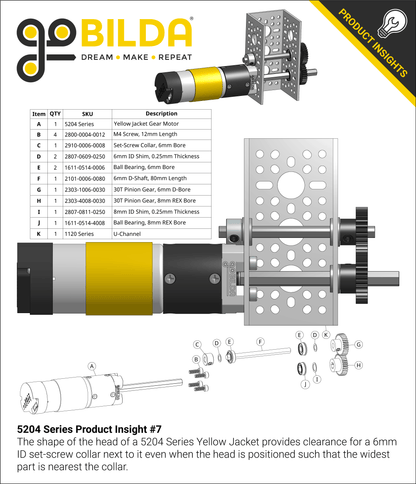 5204 Series Yellow Jacket Planetary Gear Motor (26.9:1 Ratio, 80mm Length 8mm REX™ Shaft, 223 RPM, 3.3 - 5V Encoder)