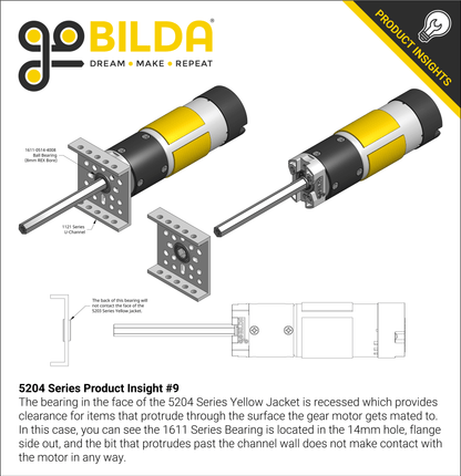 5204 Series Yellow Jacket Planetary Gear Motor (19.2:1 Ratio, 80mm Length 8mm REX™ Shaft, 312 RPM, 3.3 - 5V Encoder)