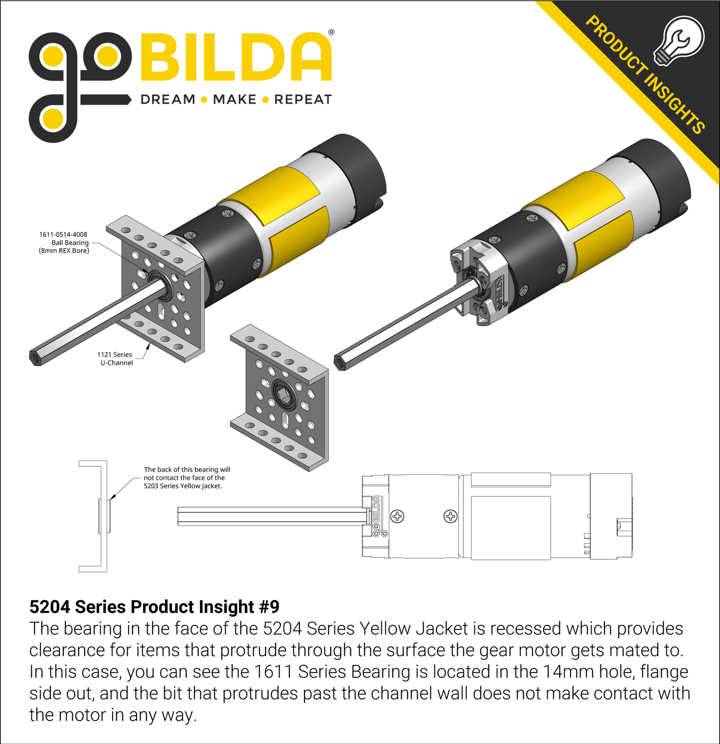 5204 Series Yellow Jacket Planetary Gear Motor (139:1 Ratio, 80mm Length 8mm REX™ Shaft, 43 RPM, 3.3 - 5V Encoder)