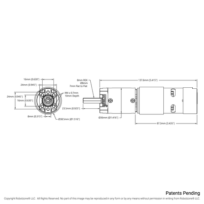 5303 Series Saturn Planetary Gear Motor (50.9:1 Ratio, 24mm Length 8mm REX™ Shaft, 360 RPM, 3.3 - 5V Encoder)