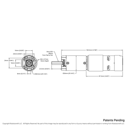 5303 Series Saturn Planetary Gear Motor (188:1 Ratio, 24mm Length 8mm REX™ Shaft, 100 RPM, 3.3 - 5V Encoder)