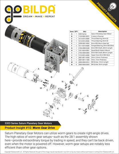 5303 Series Saturn Planetary Gear Motor (50.9:1 Ratio, 24mm Length 8mm REX™ Shaft, 360 RPM, 3.3 - 5V Encoder)