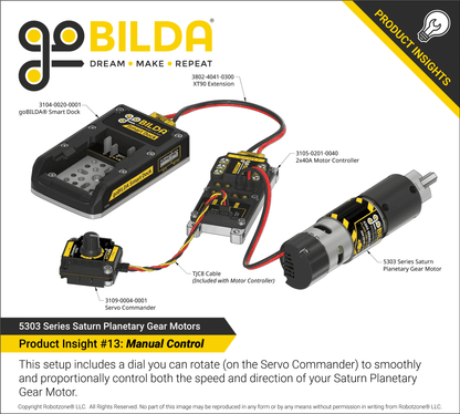 5303 Series Saturn Planetary Gear Motor (188:1 Ratio, 24mm Length 8mm REX™ Shaft, 100 RPM, 3.3 - 5V Encoder)