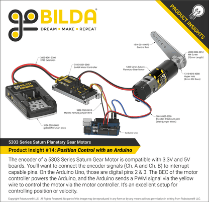 5303 Series Saturn Planetary Gear Motor (71.2:1 Ratio, 24mm Length 8mm REX™ Shaft, 260 RPM, 3.3 - 5V Encoder)