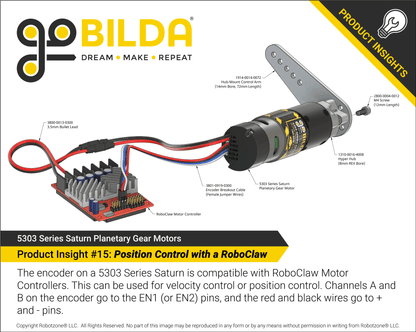 5303 Series Saturn Planetary Gear Motor (188:1 Ratio, 24mm Length 8mm REX™ Shaft, 100 RPM, 3.3 - 5V Encoder)