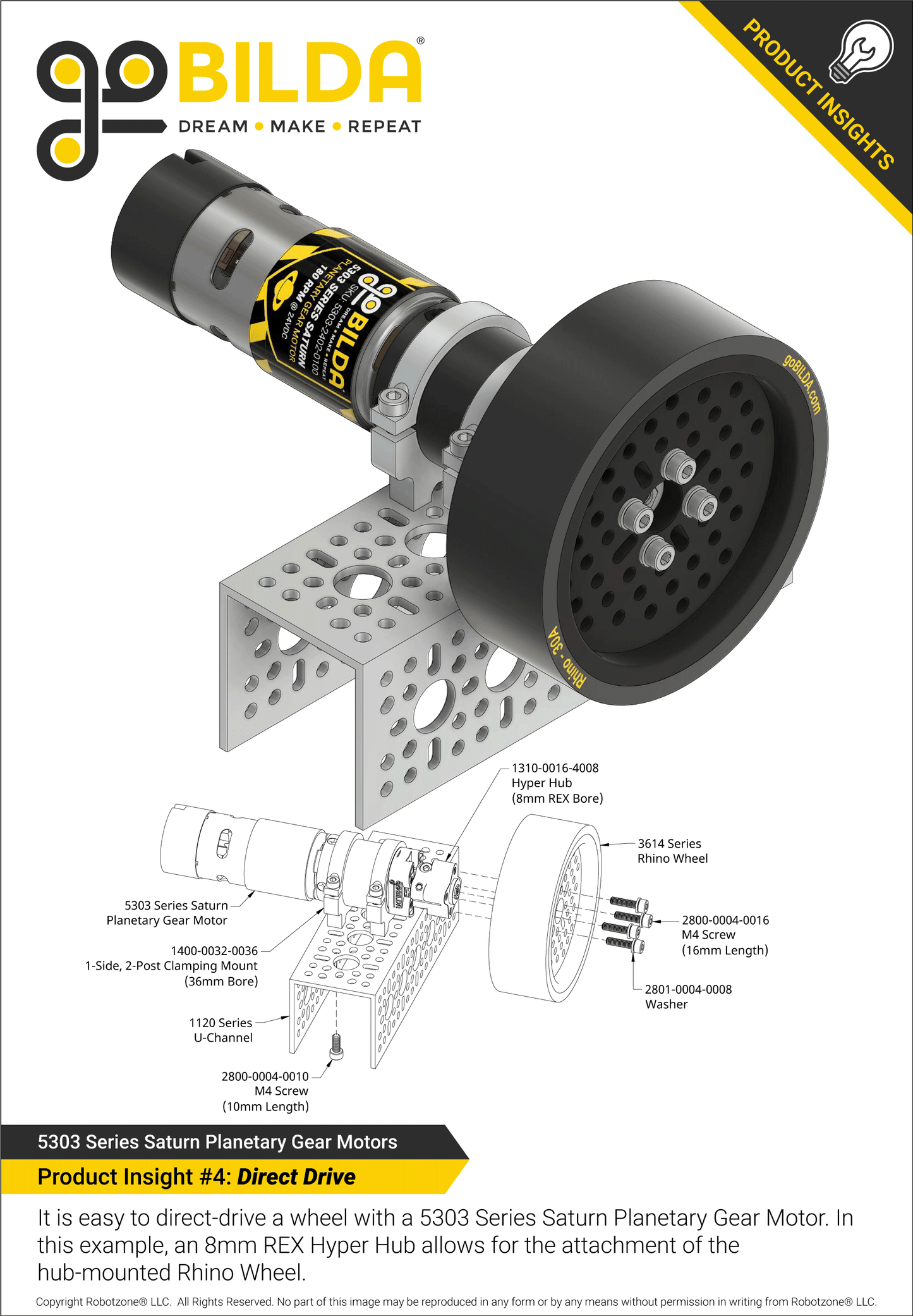 5303 Series Saturn Planetary Gear Motor (99.5:1 Ratio, 24mm Length 8mm REX™ Shaft, 180 RPM, 3.3 - 5V Encoder)