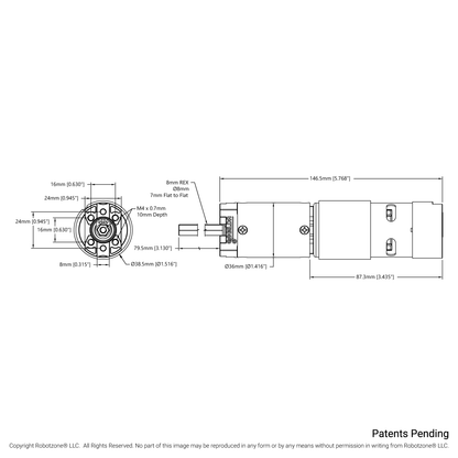 5304 Series Saturn Planetary Gear Motor (188:1 Ratio, 80mm Length 8mm REX™ Shaft, 100 RPM, 3.3 - 5V Encoder)