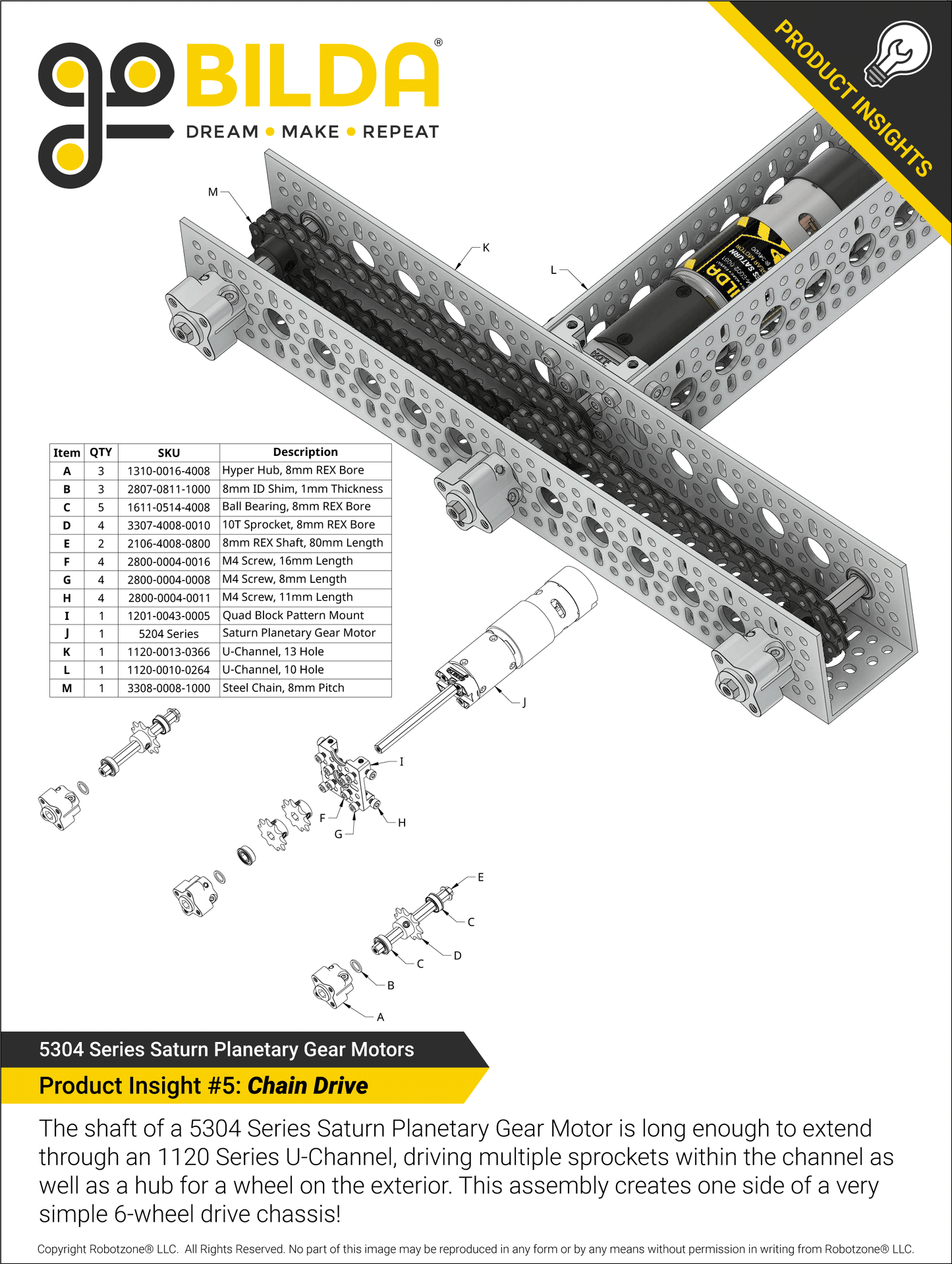 5304 Series Saturn Planetary Gear Motor (188:1 Ratio, 80mm Length 8mm REX™ Shaft, 100 RPM, 3.3 - 5V Encoder)