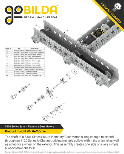 5304 Series Saturn Planetary Gear Motor (188:1 Ratio, 80mm Length 8mm REX™ Shaft, 100 RPM, 3.3 - 5V Encoder)