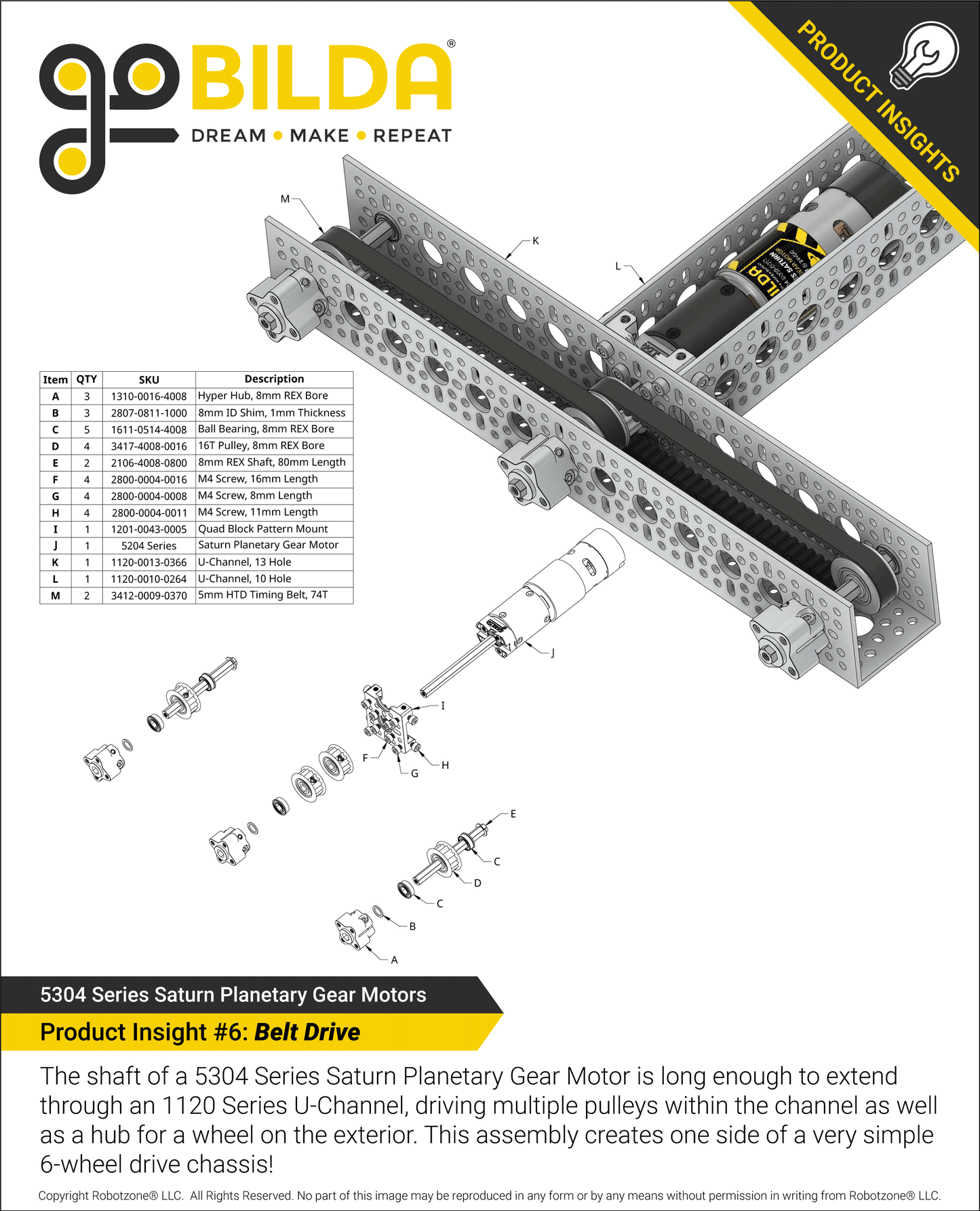 5304 Series Saturn Planetary Gear Motor (50.9:1 Ratio, 80mm Length 8mm REX™ Shaft, 360 RPM, 3.3 - 5V Encoder)