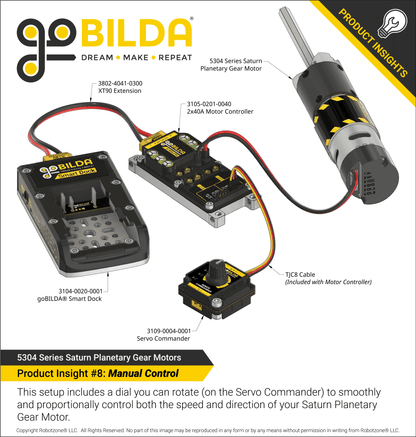 5304 Series Saturn Planetary Gear Motor (71.2:1 Ratio, 80mm Length 8mm REX™ Shaft, 260 RPM, 3.3 - 5V Encoder)