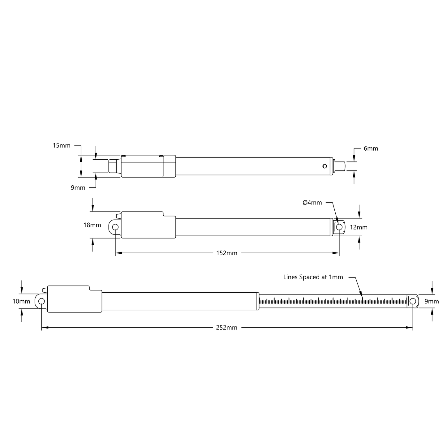 Hitec Linear Servo (100mm Stroke, 16.1mm/sec, 5.2kg Thrust)