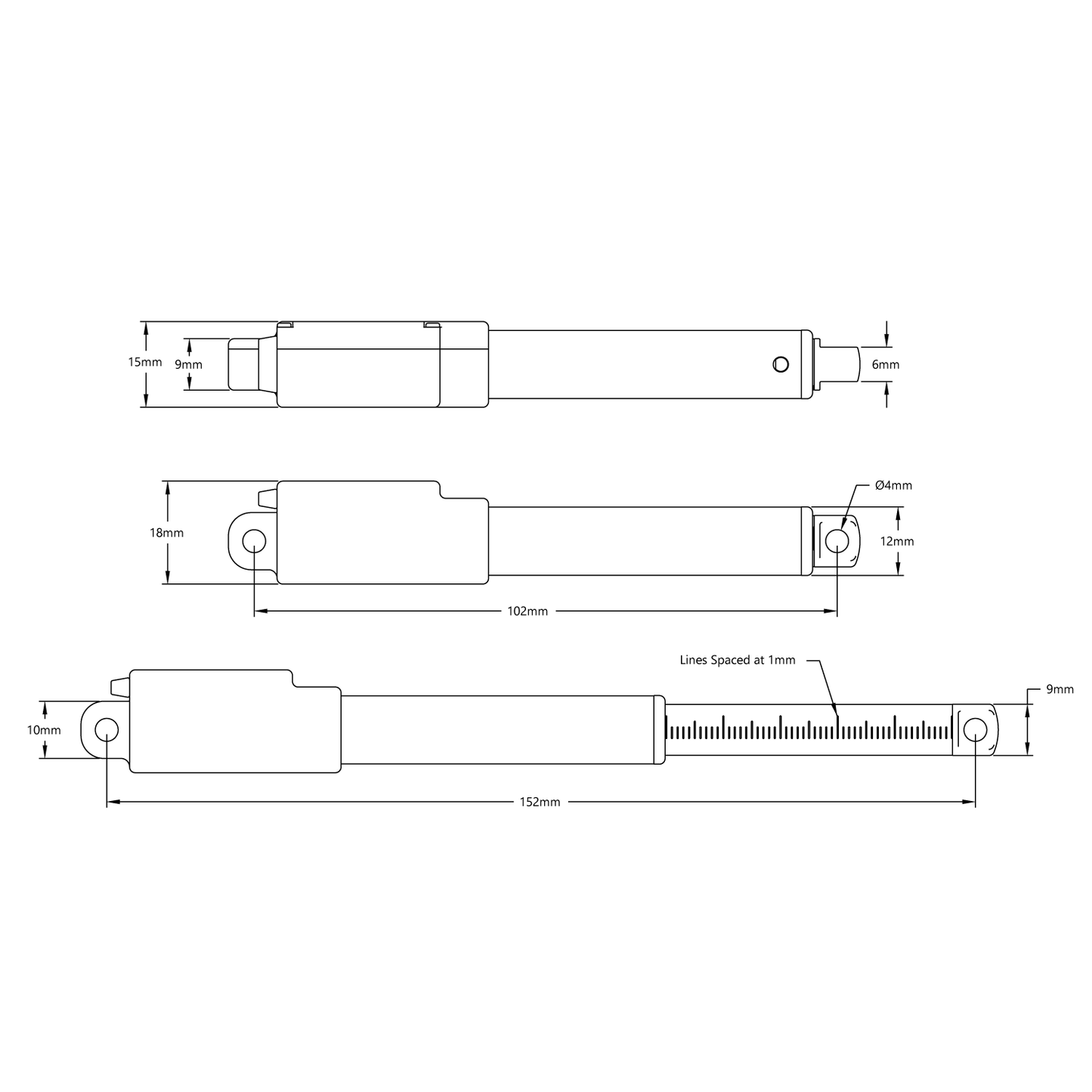 Hitec Linear Servo (50mm Stroke, 30.9mm/sec, 3.1kg Thrust)