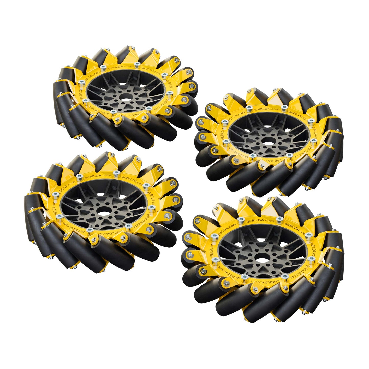 140mm Mecanum Wheel Set (70A Durometer Bearing Supported Rollers)