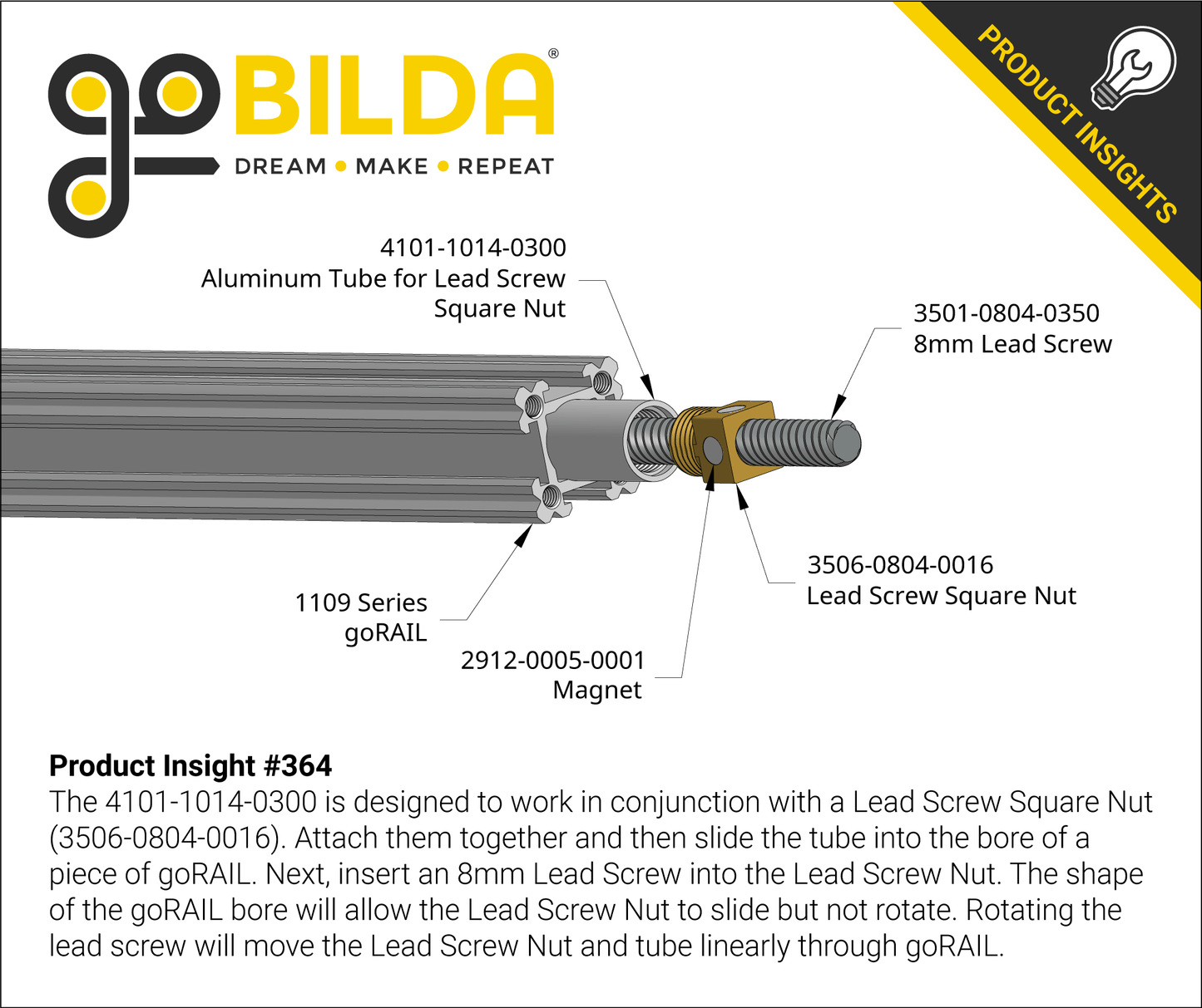 3501 Series Lead Screw (8mm Lead, 4 Start, 350mm Length)